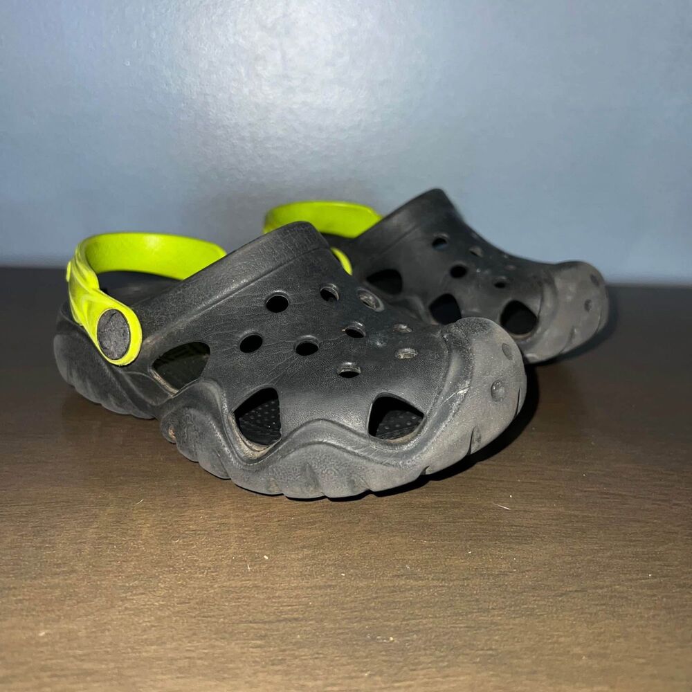 Crocs Slip On Shoes Toddler 9 c Black Green Clogs